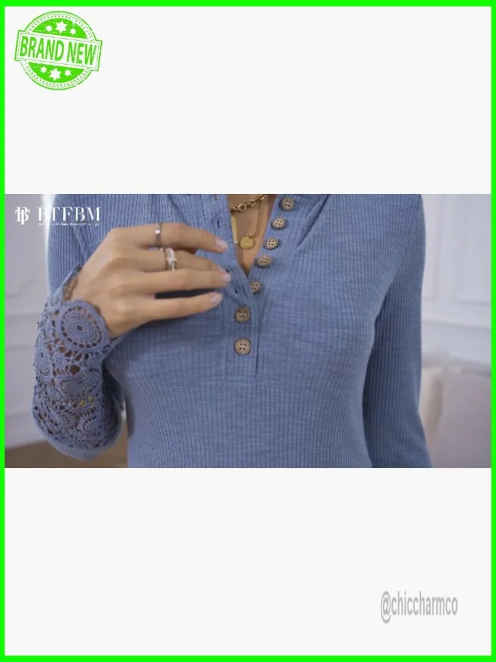Women Long Sleeve V Neck Lace Button Shirt Top - Picture 7 of 7
